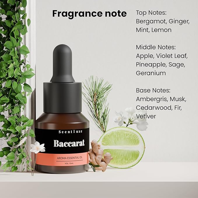 Hotel Diffuser Oil & Fragrance Scent Oil Inspired Baccarat - Essential Oil Blend for Home HVAC, Cold-Air & Ultrasonic Diffusers 15mL Glass Dropper Bottle with Luxury 5-Star Hotel Aromatherapy - Bloomnest