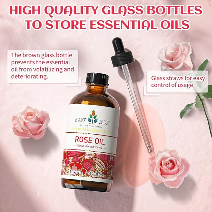 EVOKE OCCU Rose Essential Oil for Skin Care, Relaxation, Home Cleaning, Add to Diffuser and Spary, DIY Candle and Soap - 4 Fl Oz - Bloomnest