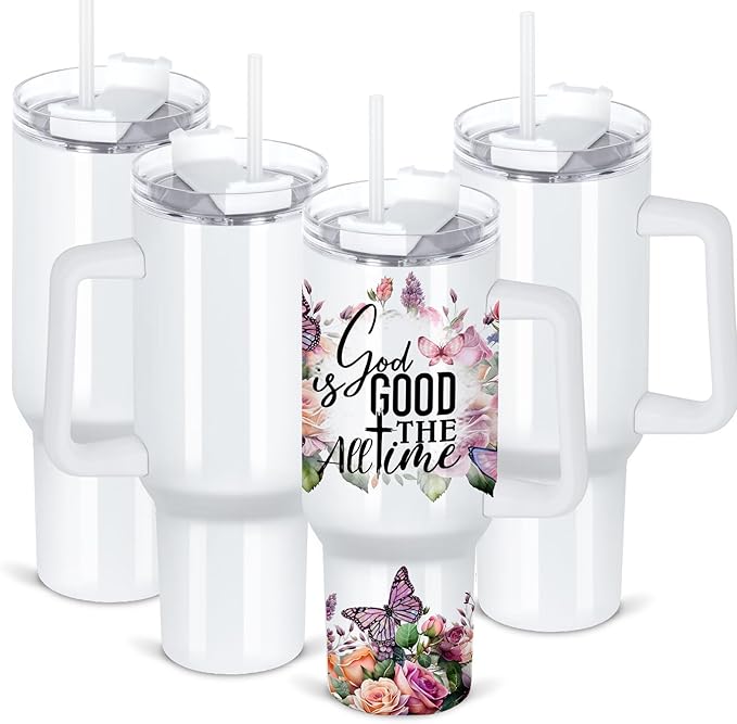 40 Oz Sublimation Tumbler with Handle 4 Pack, Stainless Steel Sublimation Tumbler Mug Blanks with Handle, White - Bloomnest