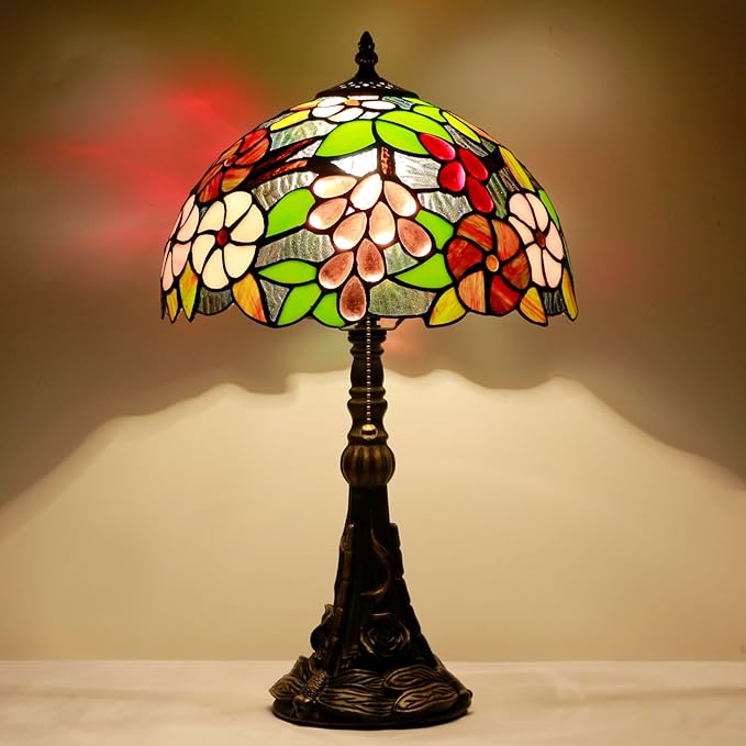 Tiffany Stained Glass Table Lamp 12X12X19 Inch Purple Grape Style Desk Bedroom Living Room Reading Light (Purple Grape) - Bloomnest