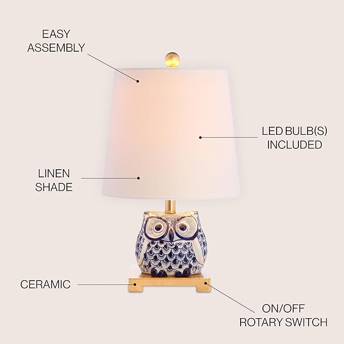 JONATHAN Y JYL3014A Justina 16" Ceramic Mini LED Table Lamp Cottage,Transitional for Bedroom, Living Room, Office, College Dorm, Coffee Table, Bookcase, Blue/White - Bloomnest