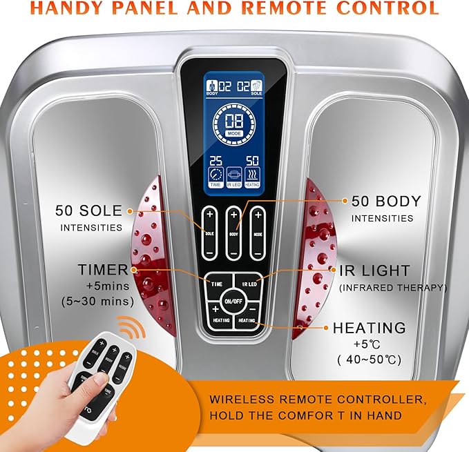 OSITO Foot Circulation Stimulator with Heat, FSA or HSA Eligible, EMS Foot Massager for Neuropathy Pain Relief Feet Massager with 8 TENS Unit Pads, Silver - Bloomnest