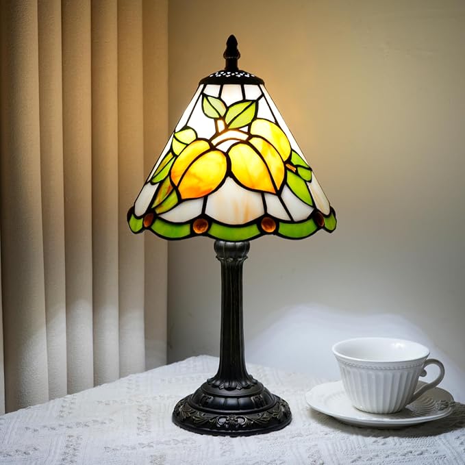 Tiffany Lamp 8 Inch Stained Glass Lamp Yellow Apricot Warm Color Handcrafted Reading Lamp Suitable Coffee Shops Dormitories Home And Office Decoration Tiffany Style Retro Home Decoration Craft Gift - Bloomnest