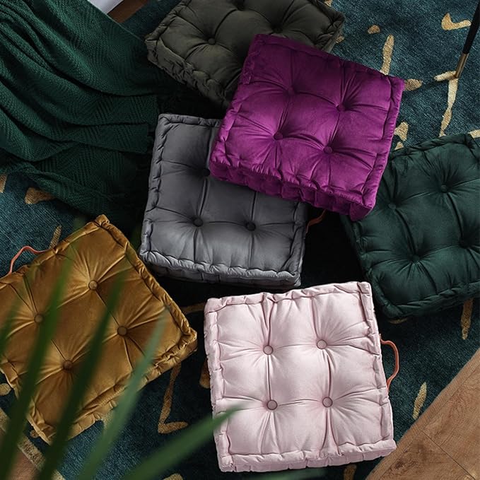 Floor Cushion Pillow, 16.5" Square Floor Cushion Seating for Adults Velvet Thick Meditation Cushion with Handles Decorative Floor Pillow for Yoga Living Room Bedroom Tatami, Purple - Bloomnest