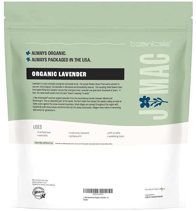J MAC BOTANICALS, Organic Lavender Buds (16 oz, 1 Pound Bag) Bulk, Dried Flowers, Flower - Bloomnest