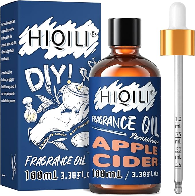 HIQILI Apple Cider Essential Oil 100ml - Pure Fragrance Oil for DIY Candle, Soap, Shampoo Making, Perfect for Aromatherapy, Home Diffuser, Laundry Freshener 3.38 Fl Oz HIQILI