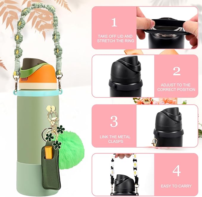 Compatible for Owala Accessories Bundle: Silicone Boot for 24oz & 32oz Bottles, Charms, Handle,Strap, Rubber Bottoms, and Decorative Add-ons for Your Compatible for Owala Water Bottle, Camo Cool Bloomnest