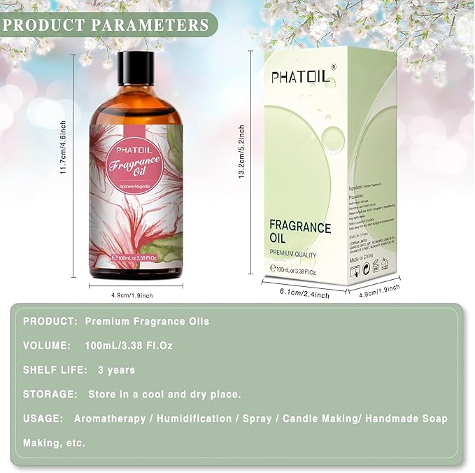 PHATOIL 3.38FL.OZ Japanese Magnolia Fragrance Oils for Aromatherapy, Essential Oils for Diffusers for Home, Perfect for Diffuser, DIY Candle and Soap Making, DIY Scented Products - 100ml - Bloomnest