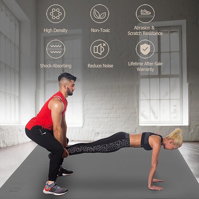 GXMMAT Large Exercise Mat 6'x4'/6'x5'/6'x6'(7mm), Thick Workout Mats for Home Gym Flooring, Extra Wide Non-Slip Durable Cardio Mat, Shoe Friendly, Perfect for Plyo, MMA, Jump Rope, Weights, Fitness - Bloomnest
