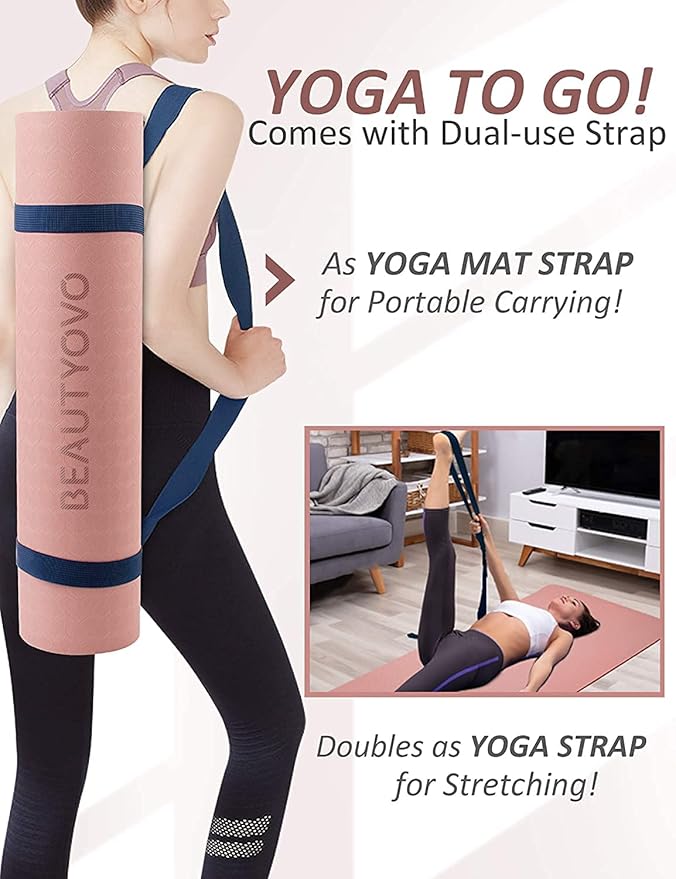 BEAUTYOVO Yoga Mat with Strap, 1/3 Inch Extra Thick Yoga Mat Double-sided Non Slip, Professional TPE Yoga Mats for Women Men, Workout Mat for Yoga, Pilates and Floor Exercises - Bloomnest