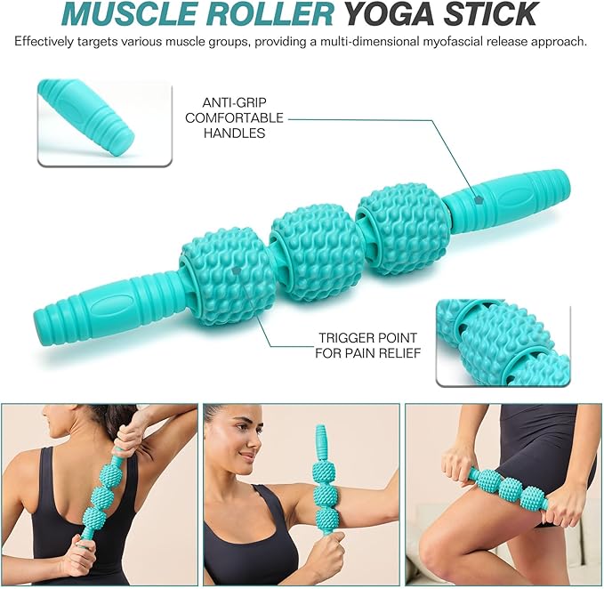 5 in 1 Foam Roller Set - Trigger Point Foam Back Roller, Muscle Roller Stick, Massage Ball, Stretching Band for Deep Muscle Massage Pilates Yoga,Fitness Exercise for Whole Body Release - Bloomnest