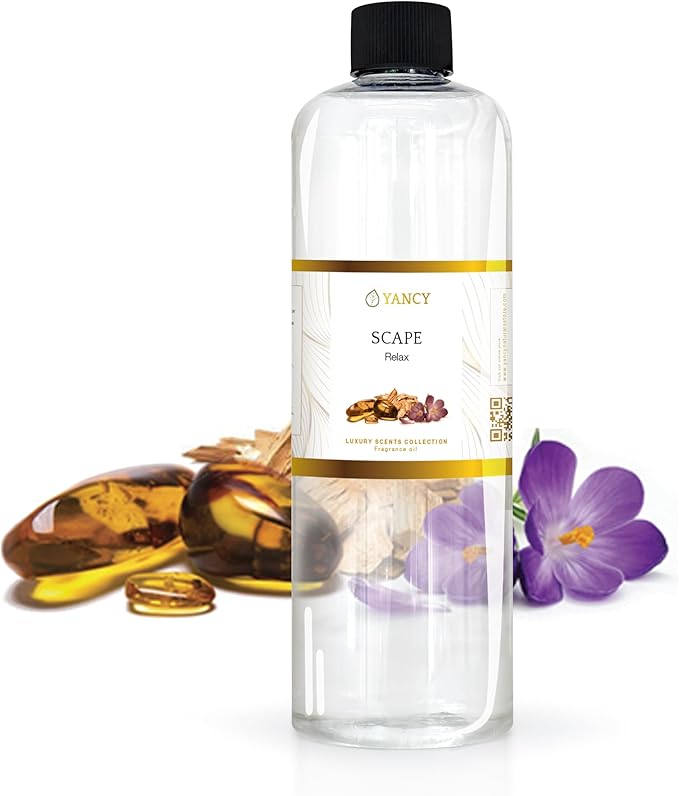 YANCY Scape Luxury Collection Fragrance Oil (16 oz), Sandalwood and Amber Scent, Versatile Aroma for Diffusers, Oil Burners & Aroma Lamps, Premium Fragrance Oil for Relaxing Home Ambiance YancySpa