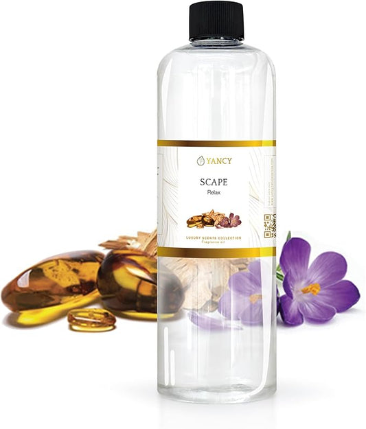 YANCY Scape Luxury Collection Fragrance Oil (16 oz), Sandalwood and Amber Scent, Versatile Aroma for Diffusers, Oil Burners & Aroma Lamps, Premium Fragrance Oil for Relaxing Home Ambiance YancySpa