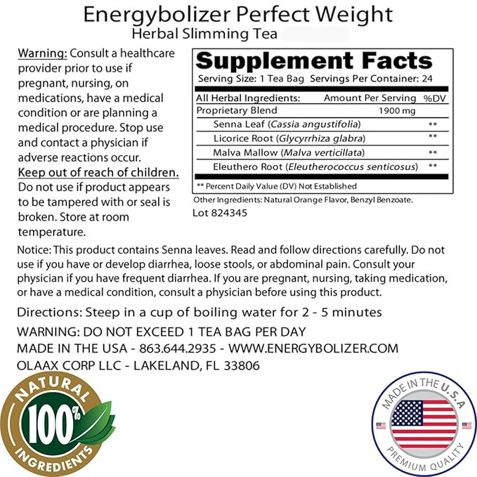 Energybolizer Perfect Weight Herbal Tea, 24 Bags (Orange) – Natural Herbal Tea for Men and Women to Support Digestion and Overall Wellness - Bloomnest