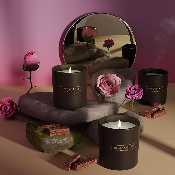 Benevolence LA Clearance Candle Rose & Sandalwood Christmas Scented Candles | Soy Candles, Black Holiday Candle for Home | Gifts for Women and Men | Home Fragrance | Aromatherapy | 6oz - Bloomnest