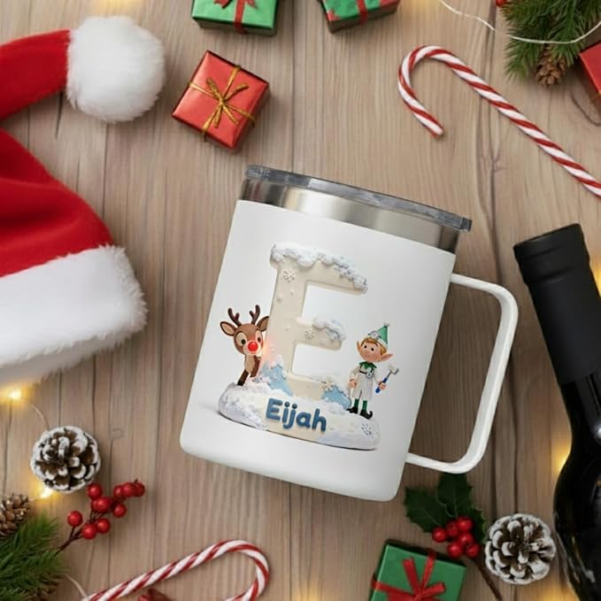 Personalized Rudolph the Red-Nosed Reindeer Mug with Custom Name, Classic Hermey the Elf Dentist Tumbler - 14oz Insulated Coffee Cup with Lid, Nostalgic Christmas Movie Fan Gift (B68) - Bloomnest