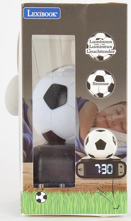 LEXiBOOK - Soccer Ball Digital Alarm Clock with Night Light Snooze, Clock, Luminous Soccer Ball, Black Colour - RL800FO - Bloomnest
