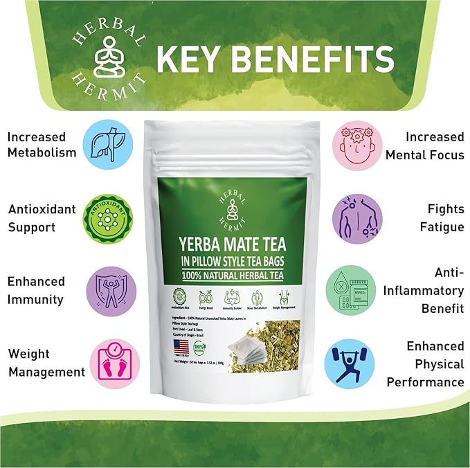 Herbal Hermit Yerba Mate herbal-teas with 50 tea bags Natural Yerba Matte Rich in Chlorophyll, Made in USA - Bloomnest