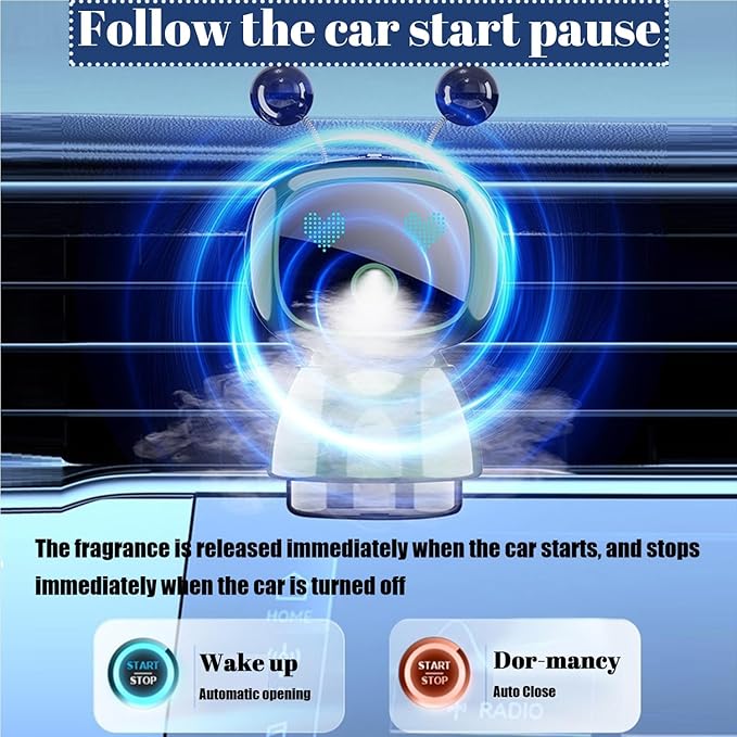 Robot Intelligent Aromatherapy Machine, Smart Cute Robot Car Air Freshener - Fine Spray/Fillable/Four-Gear Adjustment/Vibration Sensing/On-Off/Large Capacity Long-Lasting Fragrance/V3 (Blue, Ocean) - Bloomnest
