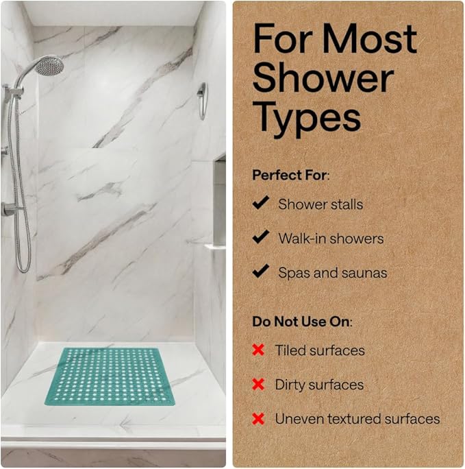 GORILLA GRIP Patented Square Shower Stall Mat, Small Bathtub Floor Mats for Stand Up Showers, Suction Cups and Drain Holes, Machine Wash, Soft on Feet, Bathroom Accessories 21x21 Inch Turquoise Opaque - Bloomnest