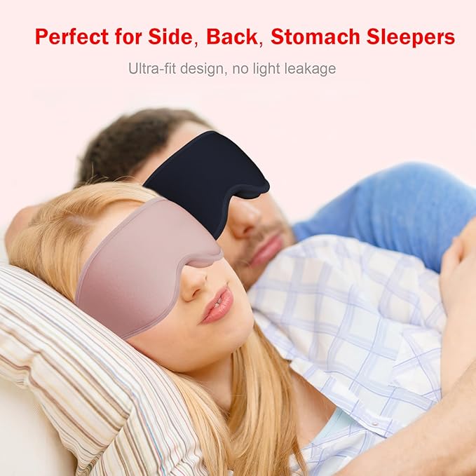 3D Sleep Mask with Earplugs, 100% Light Blackout Eye Mask for Sleep, Washable Sleeping Mask, 0 Pressure Eye Covers for Sleep with Wider Adjustable Strap, Only 1.3oz Light Soft Sleeping Mask (Pink) - Bloomnest