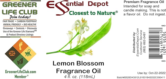 Lemon Blossom Fragrance Oil - 4 oz - Supplied in 4 oz. Amber Glass Bottle with Black Phenolic Cone Lined and Safety Sealed Cap ESSENTIALDEPOT