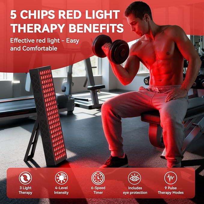 Red Light Therapy Box, 5in1 LED with 630-660-810-830-850, Metal Case, 3 Modes Red Light Panel with Soft Belt, 6 Timing Set - 9 Pulse Modes - 4-Level - Red Light Therapy Panel for Body Bloomnest