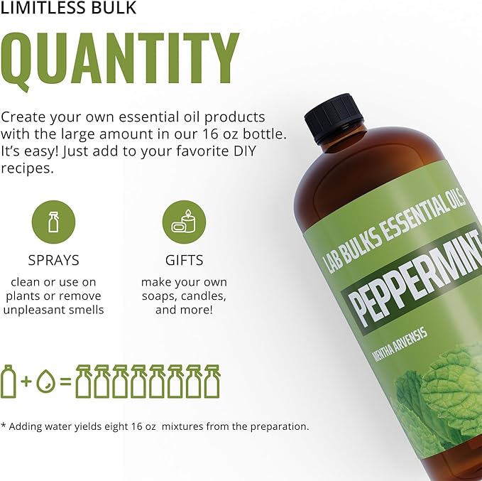 Lab Bulks Essential Oil Peppermint Essential Oil, 16 oz Bottle for Diffusers, House Cleaning, Candles, 1 Pack, Aromatherapy Oil - Bloomnest