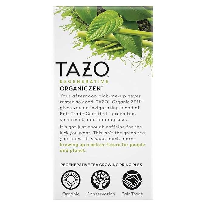 TAZO Organic Zen Green Tea Bags, Caffeine Free Tea with Refreshing Lemongrass & Spearmint, 96 Total Tea Bags (16ct - Pack of 12) - Bloomnest