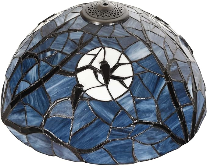 Bieye S10882 Raven Sitting on Bare Tree Tranch Against Full Moon Tiffany Style Stained Glass Lampshade (Dark Blue, 18Wx9.5H)