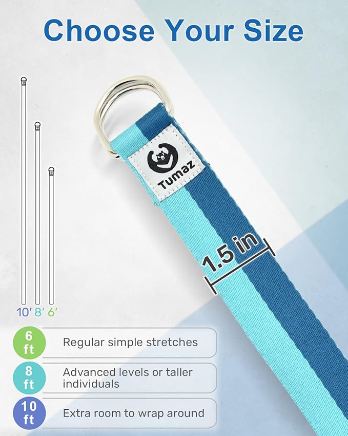 Tumaz Yoga Strap/Stretch Bands [15+ Colors, 6/8/10 Feet Options] with Extra Safe Adjustable D-Ring Buckle, Durable and Comfy Delicate Texture - Best for Daily Stretching, Physical Therapy, Fitness - Bloomnest
