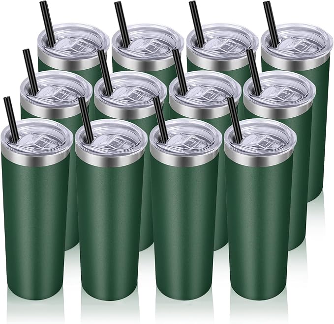 VEGOND Stainless Steel Tumblers Bulk 12 Pack, 20 oz Vacuum Insulated Skinny Tumblers with Lids and Straws, Double Wall Coffee Mug, Travel Water Cup - Bloomnest
