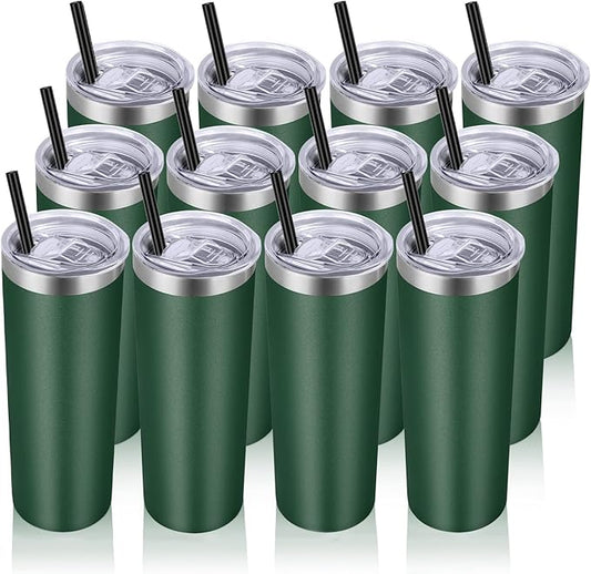 VEGOND Stainless Steel Tumblers Bulk 12 Pack, 20 oz Vacuum Insulated Skinny Tumblers with Lids and Straws, Double Wall Coffee Mug, Travel Water Cup - Bloomnest
