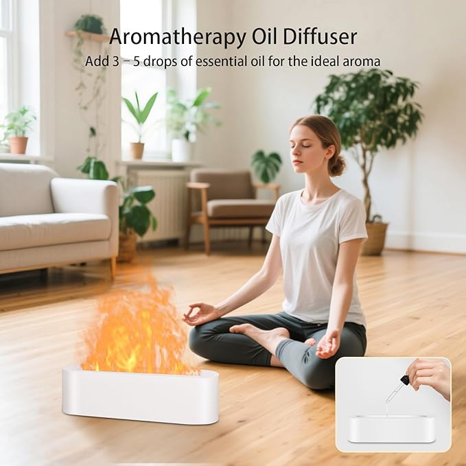 Essential Oil Diffuser, 180ml Flame Air Diffuser Humidifier, Ultrasonic Fireplace Aromatherapy Diffuser with 7-Color LED Light, 3 Timer, Auto-Off for Bedroom Home Room Decor & Gift - Bloomnest