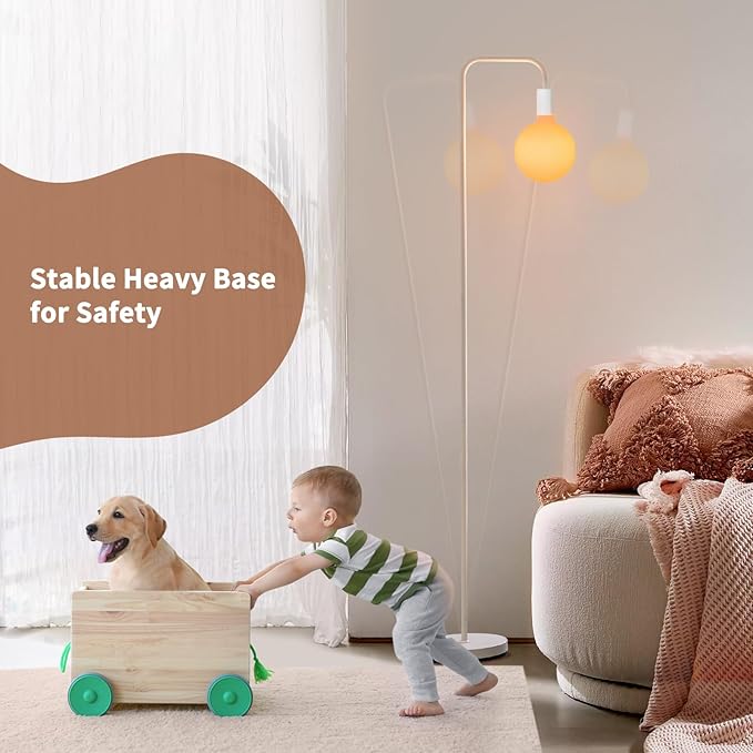 ONEWISH Floor Lamp for Living Room - Minimalist Standing Lamp with Modern LED Bulb, White Frosted Globe Glass 6", 1800K Warm Ambiant Lighting Decorative Tall Lamp for Bedroom Dorm - Bloomnest