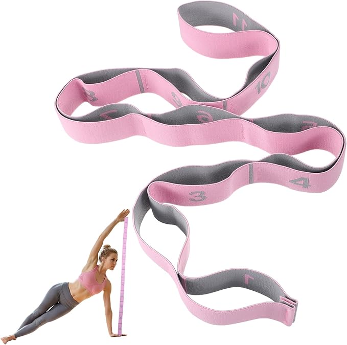 Stretching Strap with 11 Loops Yoga Stretch Strap for Physical Therapy Pilate Ballet Dance Non Slip Exercise Stretch Band for Hamstring Leg Stretching Flexibility (Pink) - Bloomnest