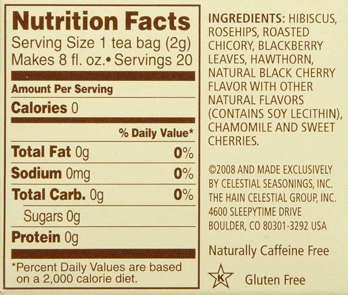 Celestial Seasonings Black Cherry Berry Tea Bags, 20 Count (Pack of 2) - Bloomnest