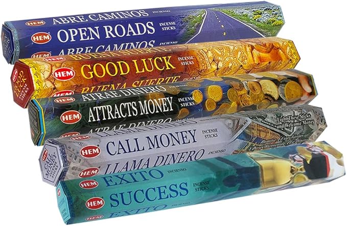 Hem Incense Sticks Variety Pack #5 and Incense Stick Holder Bundle with 5 Money and Success Themed Fragrances - Bloomnest