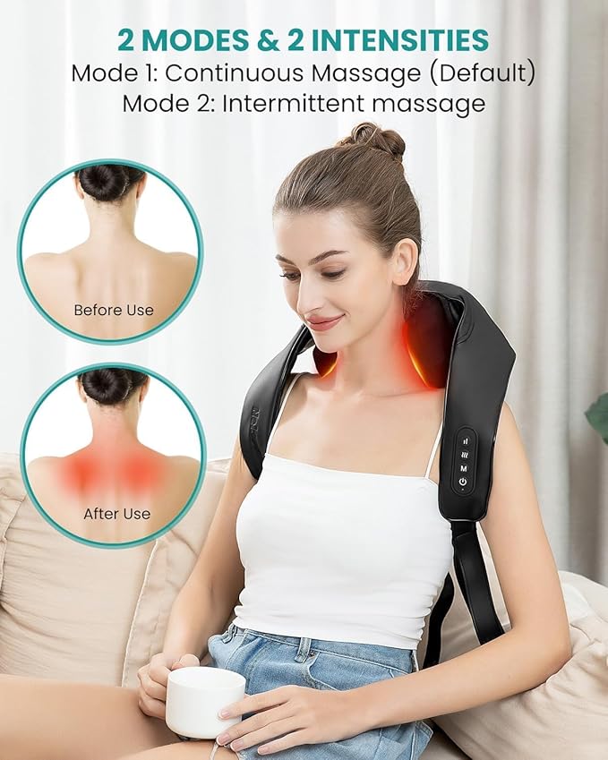 Nekteck Neck Massager, Cordless 6D Shiatsu Neck and Back Massager, Neck Massager for Pain Relief Deep Tissue, Ideal Gift for Men and Women, Ideal for Home, Office and Car, with Heat, Black - Bloomnest
