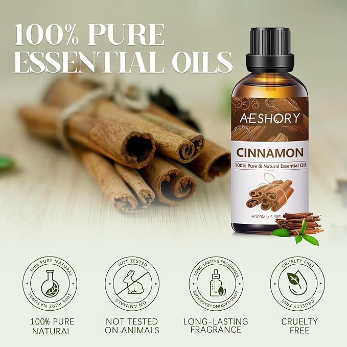 Cinnamon Essential Oil 3.38FL.OZ - Aromatherapy Essential Oils for Diffusers for Home, Cinnamon Scented Oils for Massage, Soap Candle Making Scents - 100ML - Bloomnest