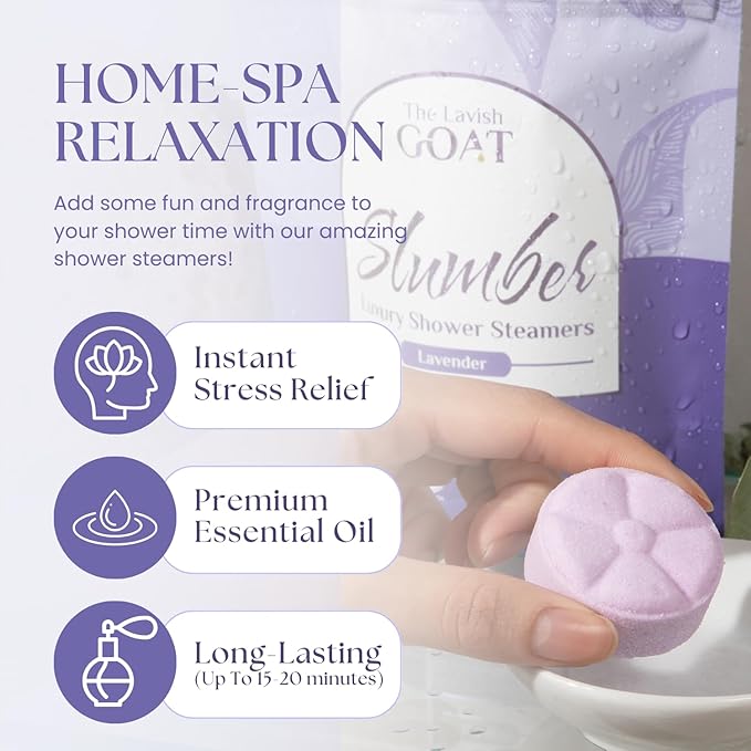 TLG Slumbers Shower Steamers Aromatherapy 7 Pack – USA Made with Extra Menthol, Lavender Essential Oil – Relaxing Shower Bombs for Sleep, Stress Relief & Spa – Gift for Men & Women - Bloomnest
