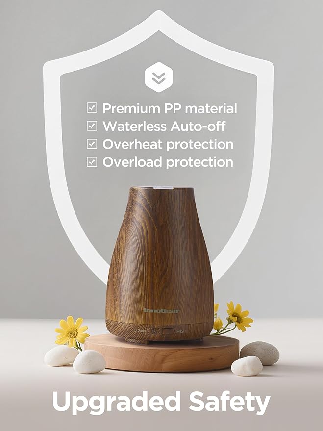 InnoGear Essential Oil Diffuser, Ultrasonic Diffusers for Home Aromatherapy Humidifier for Bedroom Room 7 Colors LED 2 Mist Mode Auto Off, Bronze - Bloomnest