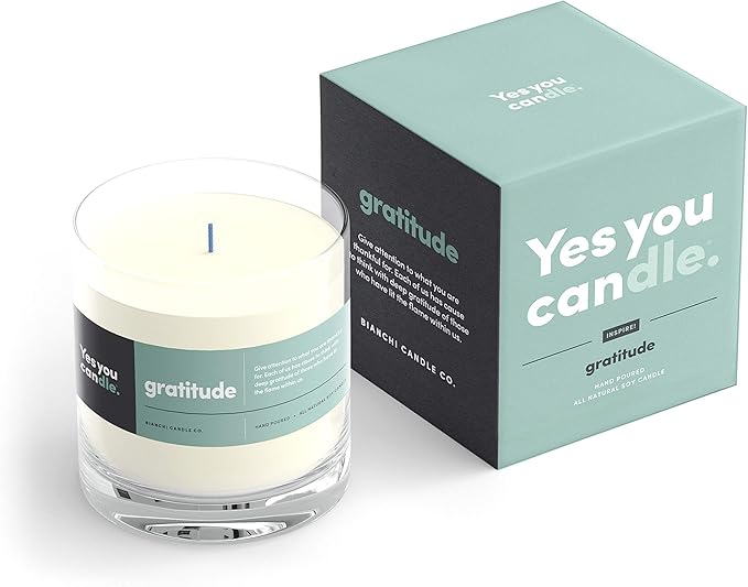 Gratitude, Bergamot & Citrus, Highly-Scented, Inspirational Soy Candle, Made in USA, Pure Essential Oils, Aromatherapy, 8 oz - Bloomnest