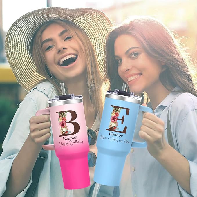 Personalized Gifts for Women - 40oz Customized Initial Floral Tumbler with Name，Monogrammed Flower Cups for Her, Ideal for Birthdays, Mother’s Day, Christmas -Perfect for Office Home Travel,05 - Bloomnest