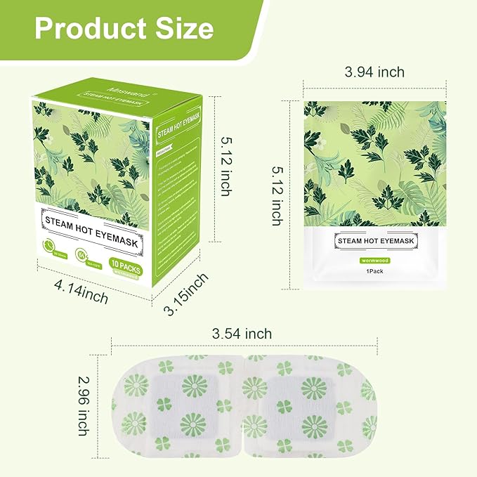 10 PCS Steam Eye Masks wormwood Heated Eye Mask Self Heating for Eyes, Disposable Warming Eye Mask for Sleep, Unscented Scent Eye Steam Mask for Spa/Travel, Stress Relif & Relaxation Gifts for Women