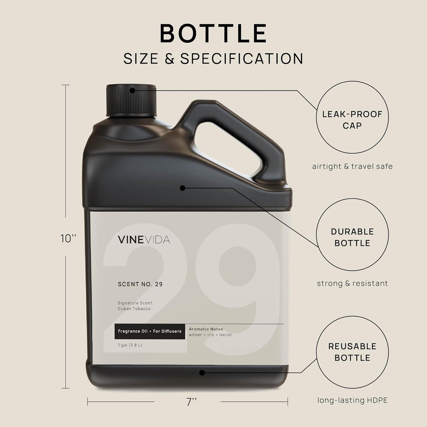 VINEVIDA [Gallon (128 Fl Oz)] Cuban Tobacco Fragrance Oil for Cold Air Diffusers, Essential Oils for Diffuser Oil Refill & Air Freshener Room Spray