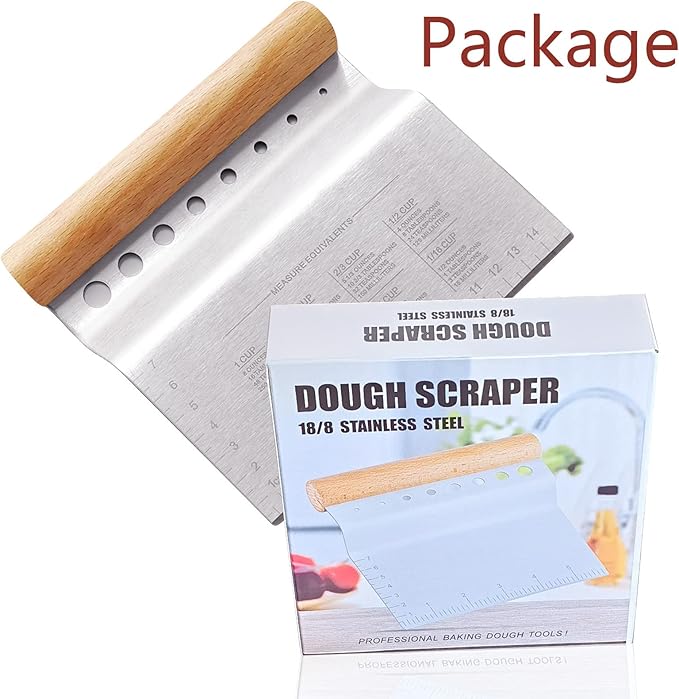 ALLTOP Dough Bench Scraper/Cutter/Chopper Stainless Steel Blade with Herb Stripper,Multipurpose Kitchen Pastry Tool with Scale Ruler - Leaf Remover - 1 Pack - Bloomnest