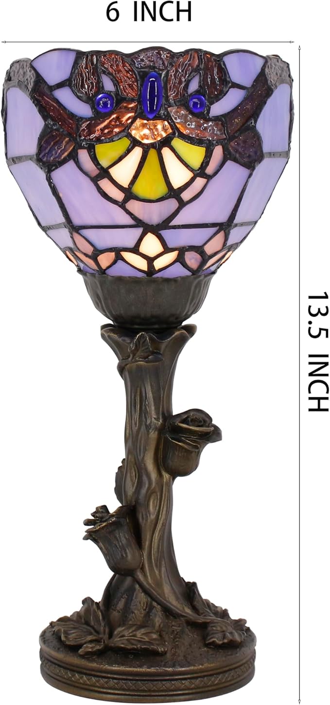 Small Tiffany Lamp Stained Glass Table Lamp Desk Uplight 6X6X13.5 Inch for Bedroom Bedside Office (Blue Baroque) - Bloomnest