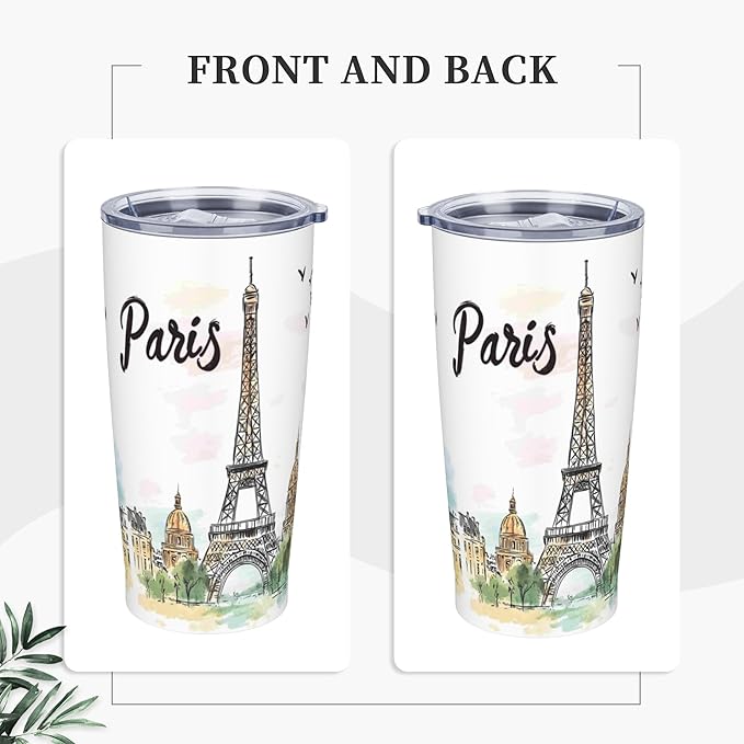 Paris Eiffel Tower Tumbler with Lid and Straw 20 oz Stainless Steel Cup Insulated Tumbler Coffee Mug for Home Office or Car Christmas Birthday Gifts - Bloomnest