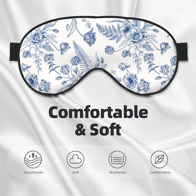 Vintage Blue Floral Peony Sleeping Eye Mask Eye Mask for Sleeping Soft Comfort Eye Shade Blackout Eye Cover for Deep Rest Travel Nap Meditation - Bloomnest